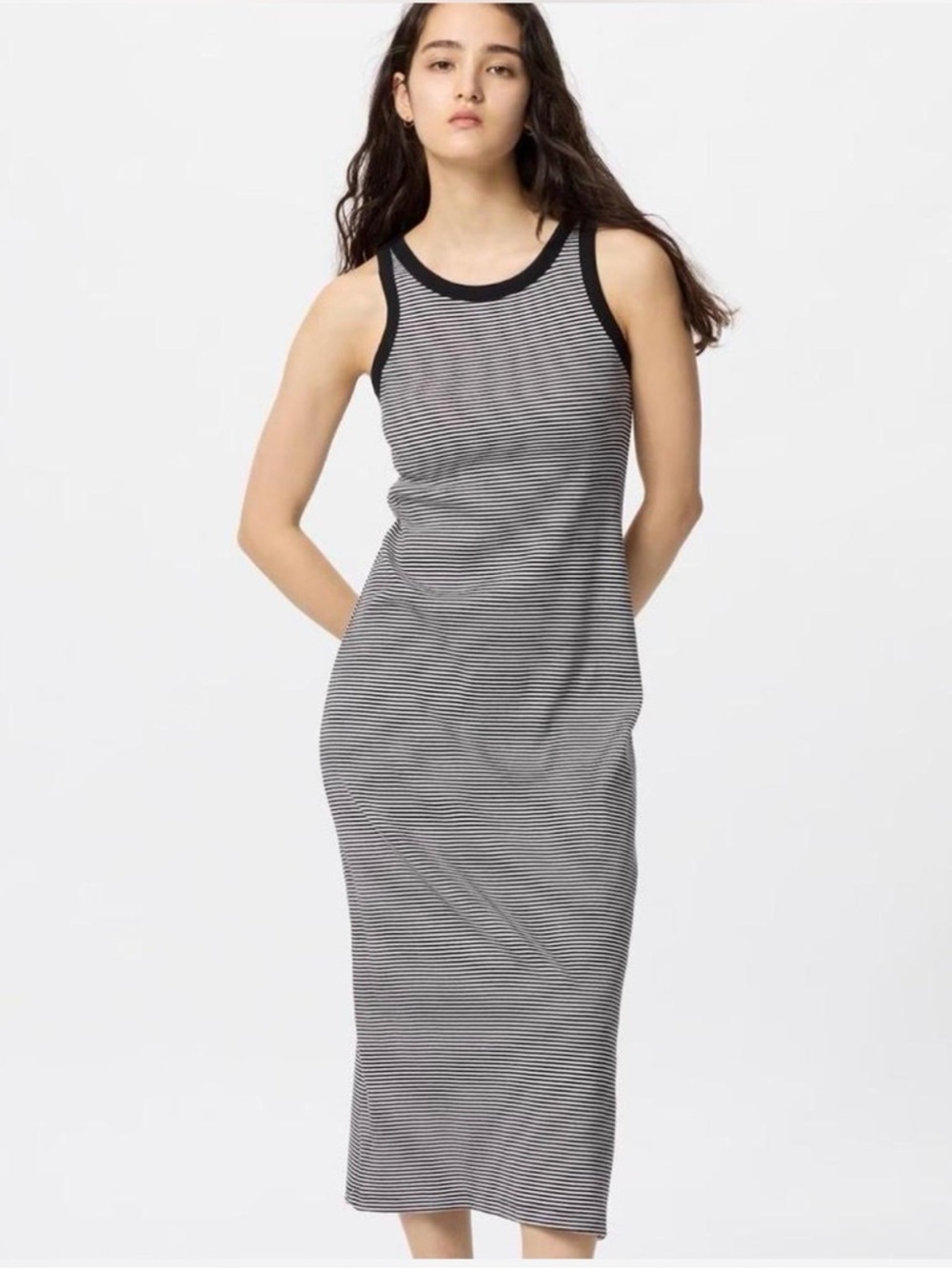Uniqlo Black and White Striped Tank Maxi Dress